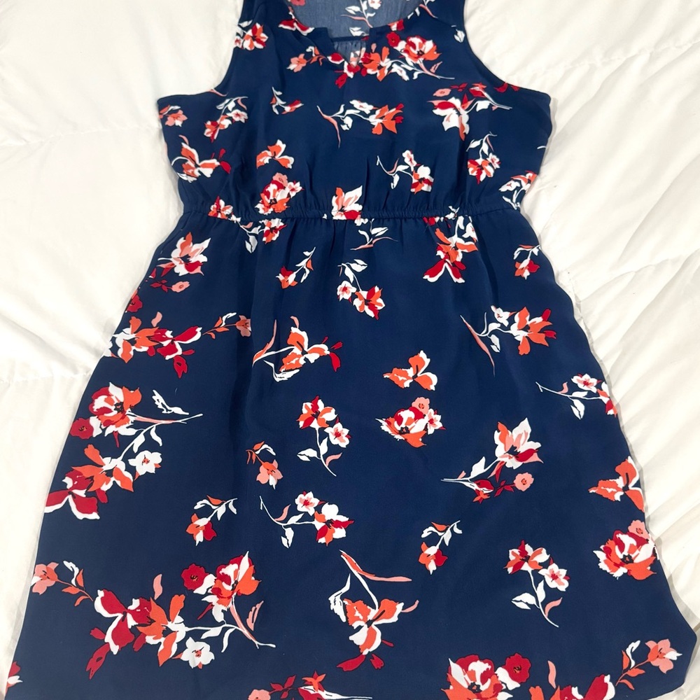 41 Hawthorn Blue, Red, and Orange Floral Womens Dress